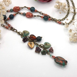 Tulipános nyaklánc vörösrézzel színezett, smaragdzöld színű üveggyöngyből � Veronka, Ékszer, Nyaklánc, Y nyaklánc, Ékszerkészítés, MESKA