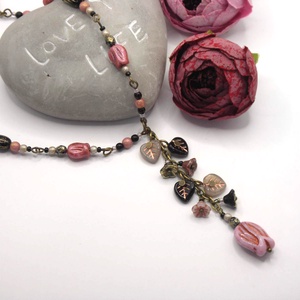 Tulipános nyaklánc rézzel színezett, rózsaszín üveggyöngyből � Rosénoir - ékszer - nyaklánc - gyöngyös nyaklánc - Meska.hu