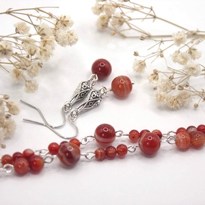 Narancs karneol ásványgyöngyökből készült kétsoros karkötő és fülbevaló szett - Sunlit - ékszer - ékszerszett - Meska.hu