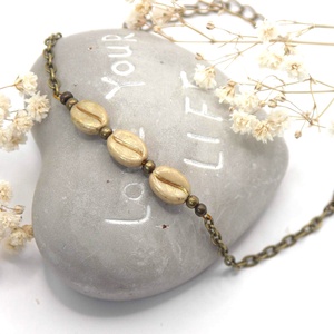 Antik bronz karkötő bézs színű kávészemekkel � Latte - ékszer - karkötő - gyöngyös karkötő - Meska.hu