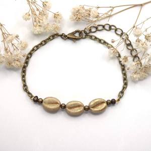 Antik bronz karkötő bézs színű kávészemekkel � Latte, Ékszer, Karkötő, Gyöngyös karkötő, Ékszerkészítés, MESKA