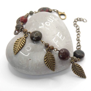 Antik bronz karkötő korong és golyó alakú, picasso jáspis ásványgyöngyökkel � Earthline - Meska.hu