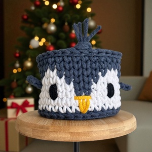 Horgolt pingvin tároló - otthon & életmód - babaszoba, gyerekszoba - játéktároló - Meska.hu