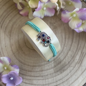 Elefánt medálos csomózott karkötő � állítható méret, Ékszer, Karkötő, Fonott karkötő, Csomózás, MESKA