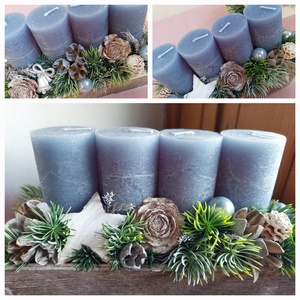 Adventi koszorú, asztaldísz termésekkel, 4 gyertyával, Karácsony, Adventi díszek, Adventi gyertyadíszek és koszorúdíszek, Virágkötés, MESKA