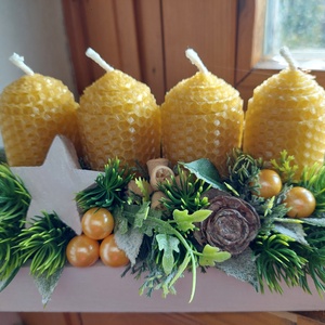 Adventi koszorú, asztaldísz termésekkel, 4 gyertyával, Karácsony, Adventi díszek, Adventi gyertyadíszek és koszorúdíszek, Virágkötés, MESKA