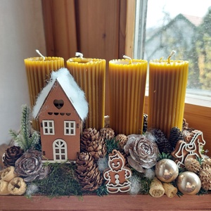 Adventi koszorú, asztaldísz termésekkel, 4 gyertyával - Meska.hu