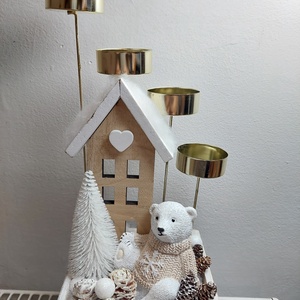 Adventi vendégváró asztaldísz, macival, termésekkel, mécsesekkel - karácsony - adventi díszek - adventi gyertyadíszek és koszorúdíszek - Meska.hu