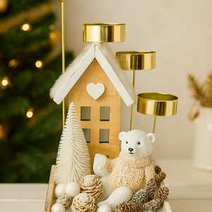 Adventi vendégváró asztaldísz, macival, termésekkel, mécsesekkel - Meska.hu