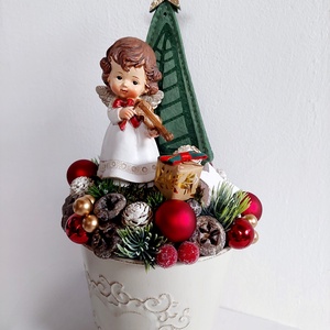 Adventi, karácsonyi, vintage asztaldísz, kandallódísz, zenészek figyelem, Karácsony, Adventi díszek, Adventi asztaldísz, Virágkötés, MESKA