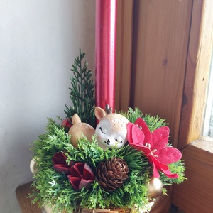 Adventi vendégváró asztaldísz alvó őzikével, gyertyával - Meska.hu