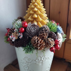 Adventi vendégváró asztaldísz méhviasz gyertyával - karácsony - adventi díszek - adventi gyertyadíszek és koszorúdíszek - Meska.hu