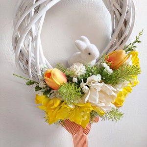 Virágos, tavaszi ajtókopogtató, kivehető nyuszi figurával-ajándékba is  - Meska.hu