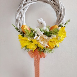 Virágos, tavaszi ajtókopogtató, kivehető nyuszi figurával-ajándékba is  - otthon & életmód - dekoráció - ajtó- és ablak dekoráció - ajtódísz & kopogtató - Meska.hu