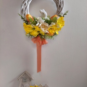 Virágos, tavaszi ajtókopogtató, kivehető nyuszi figurával-ajándékba is  - otthon & életmód - dekoráció - ajtó- és ablak dekoráció - ajtódísz & kopogtató - Meska.hu