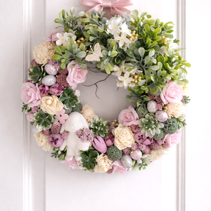 Húsvéti, tavaszváró ajtókopogtató, nyuszival, Ünnepi díszek, dekorációk, Húsvéti díszek és dekorációk, Húsvéti ajtódísz, kopogtató, , MESKA