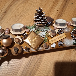 Adventi farönk asztaldísz, koszorú, vanília illatú mécsesekkel - karácsony - adventi díszek - adventi koszorú - Meska.hu