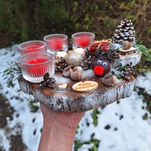 Adventi farönk asztaldísz, koszorú, sült alma illatú mécsesekkel  - karácsony - adventi díszek - adventi koszorú - Meska.hu