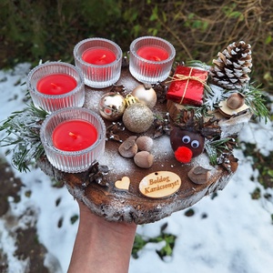 Adventi farönk asztaldísz, koszorú, sült alma illatú mécsesekkel  - Meska.hu