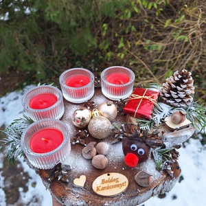 Adventi farönk asztaldísz, koszorú, sült alma illatú mécsesekkel  - karácsony - adventi díszek - adventi koszorú - Meska.hu