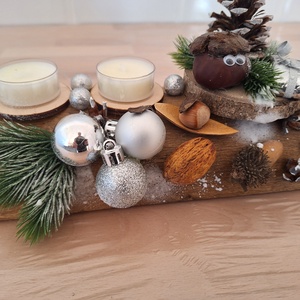 Adventi farönk asztaldísz,  ezüst színvilág,  illatmentes mécsesek - karácsony - adventi díszek - adventi koszorú - Meska.hu