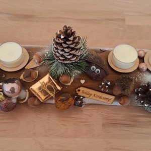 Adventi farönk asztaldísz,  illatmentes mécsesekkel  - karácsony - adventi díszek - adventi koszorú - Meska.hu