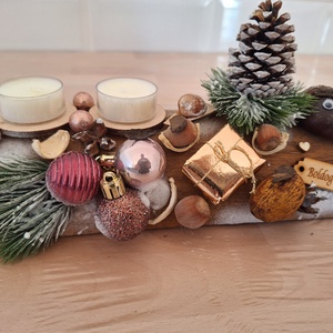 Adventi farönk asztaldísz,  illatmentes mécsesekkel  - karácsony - adventi díszek - adventi koszorú - Meska.hu