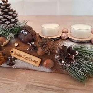 Adventi farönk asztaldísz,  illatmentes mécsesekkel  - karácsony - adventi díszek - adventi koszorú - Meska.hu