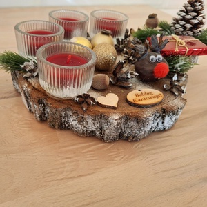 Adventi farönk koszorú, pirított mandula illatú mécsesekkel  - karácsony - adventi díszek - adventi koszorú - Meska.hu