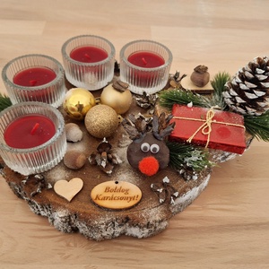 Adventi farönk koszorú, pirított mandula illatú mécsesekkel  - karácsony - adventi díszek - adventi koszorú - Meska.hu
