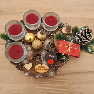 Adventi farönk koszorú, pirított mandula illatú mécsesekkel  - karácsony - adventi díszek - adventi koszorú - Meska.hu