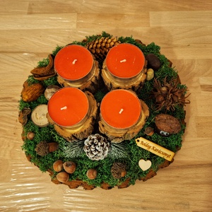 Erdei, természetes adventi koszorú,  erdei gyümölcs illatú mécsesekkel  - karácsony - adventi díszek - adventi koszorú - Meska.hu
