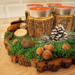 Erdei, természetes adventi koszorú,  erdei gyümölcs illatú mécsesekkel  - karácsony - adventi díszek - adventi koszorú - Meska.hu
