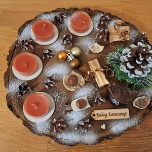 Adventi koszorú,  természetes adventi koszorú, lazúrozott fa alapon  - karácsony - adventi díszek - adventi koszorú - Meska.hu