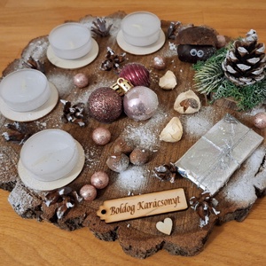 Adventi koszorú,  természetes,  fa alapon, Karácsony, Adventi díszek, Adventi koszorú, Mindenmás, MESKA