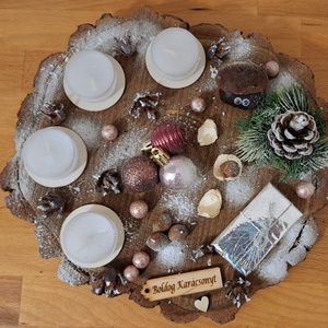 Adventi koszorú,  természetes,  fa alapon - karácsony - adventi díszek - adventi koszorú - Meska.hu