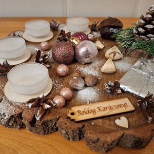 Adventi koszorú,  természetes,  fa alapon - karácsony - adventi díszek - adventi koszorú - Meska.hu