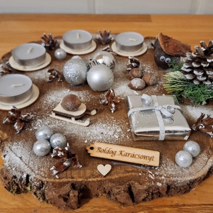 Adventi koszorú,  természetes adventi koszorú fa alapon, Karácsony, Adventi díszek, Adventi koszorú, Mindenmás, MESKA