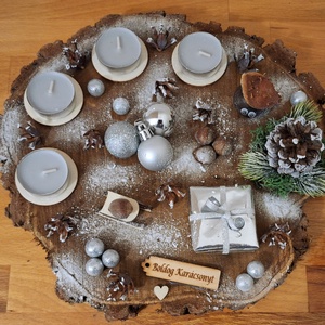 Adventi koszorú,  természetes adventi koszorú fa alapon - karácsony - adventi díszek - adventi koszorú - Meska.hu