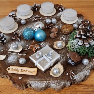 Adventi koszorú, természetes adventi koszorú fa alapon  - karácsony - adventi díszek - adventi koszorú - Meska.hu