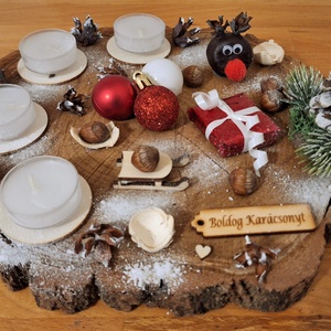 Adventi koszorú,  természetes adventi koszorú fa alapon  - Meska.hu