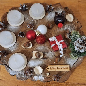 Adventi koszorú,  természetes adventi koszorú fa alapon  - karácsony - adventi díszek - adventi koszorú - Meska.hu