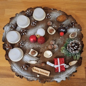 Adventi koszorú, lazúrozott fa alapon  - karácsony - adventi díszek - adventi koszorú - Meska.hu