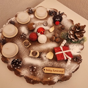 Adventi koszorú, lazúrozott fa alapon  - karácsony - adventi díszek - adventi koszorú - Meska.hu