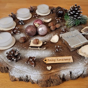 Adventi koszorú, lazúrozott fa alapon,  műfenyővel,  zuzmóval , Karácsony, Adventi díszek, Adventi koszorú, Mindenmás, MESKA