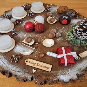 Adventi koszorú, lazúrozott fa alapon  - karácsony - adventi díszek - adventi koszorú - Meska.hu