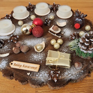 Adventi koszorú, lazúrozott fa alapon, műfenyővel, zuzmóval , Karácsony, Adventi díszek, Adventi koszorú, Mindenmás, MESKA