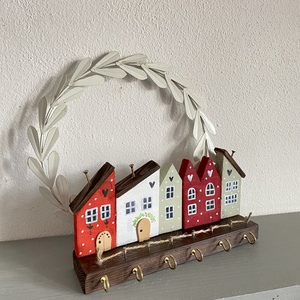 Kárminpiros, narancs házikós kulcstartó - otthon & életmód - dekoráció - fali és függő dekoráció - fali kulcstartó - Meska.hu