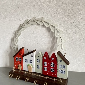 Kárminpiros, narancs házikós kulcstartó - otthon & életmód - dekoráció - fali és függő dekoráció - fali kulcstartó - Meska.hu