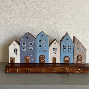 Fali kulcstartó, kék utca - Meska.hu